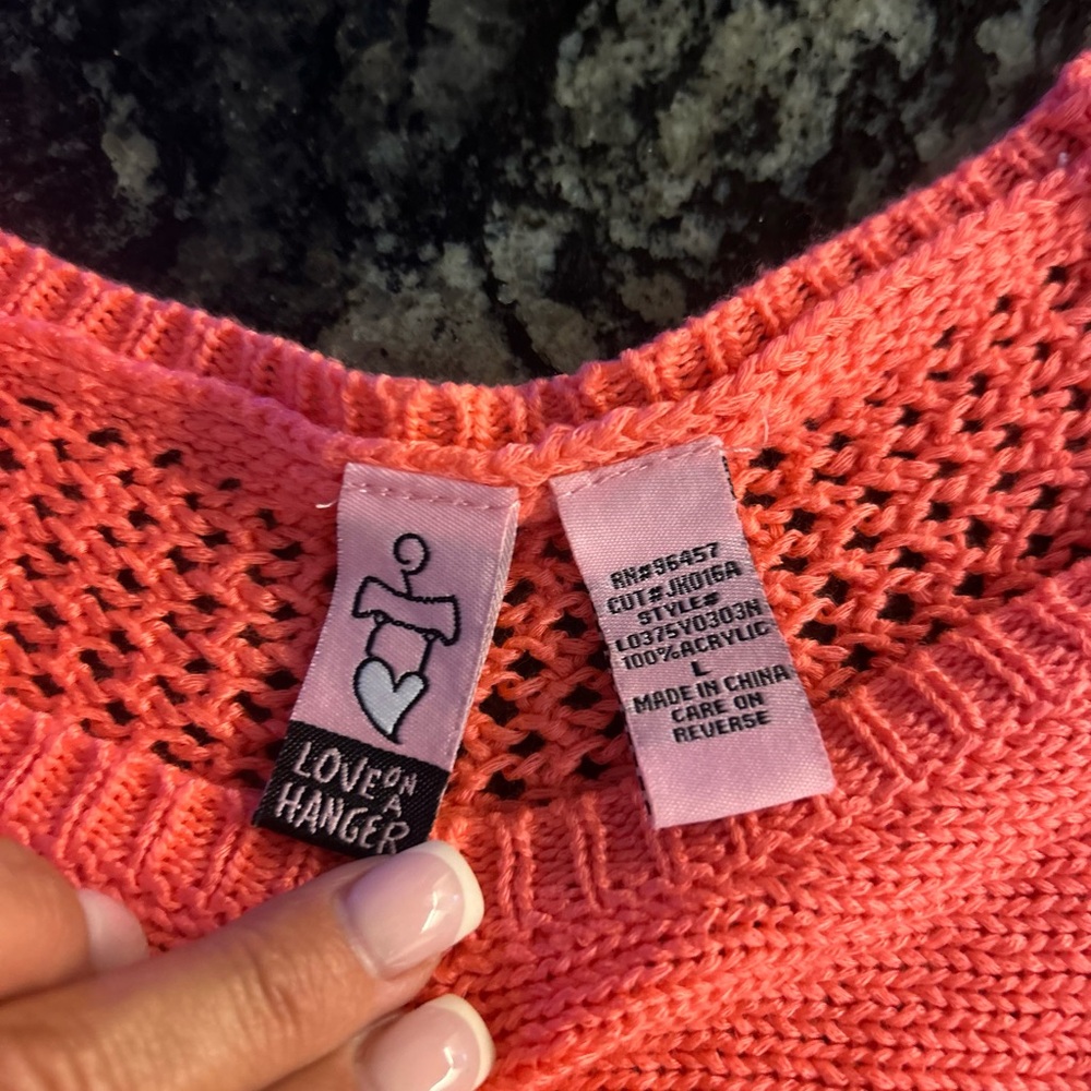 love on a hanger Coral Open-Knit Crewneck Sweater